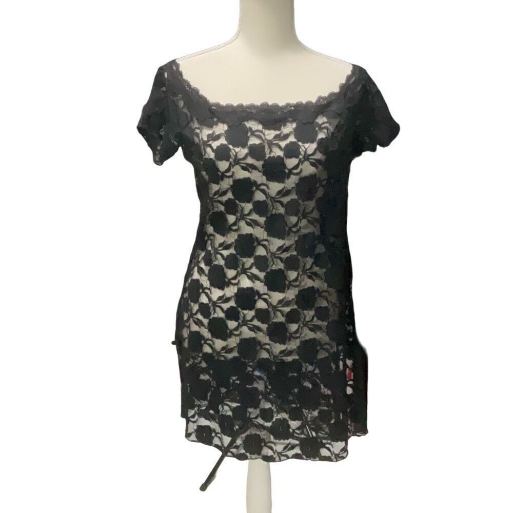 UndercoverWear Black Floral Lace Sheer Sexy Chemise Off the Shoulder Stretch M